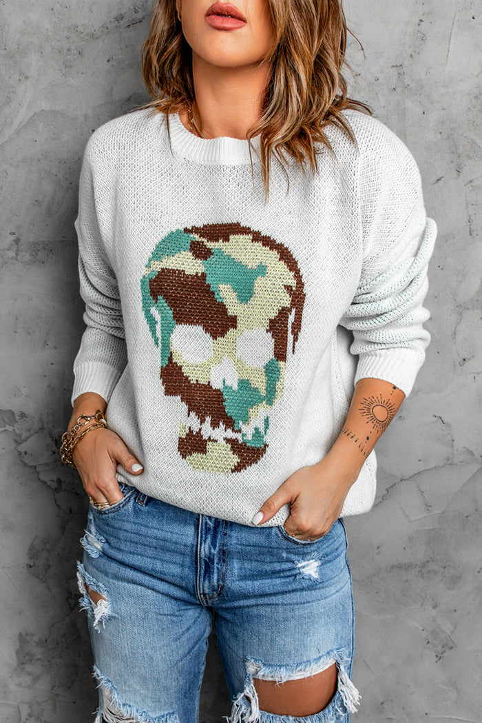 Halloween Skull Graphic Drop Shoulder Sweater