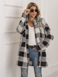 Plaid Collared Neck Longline Coat