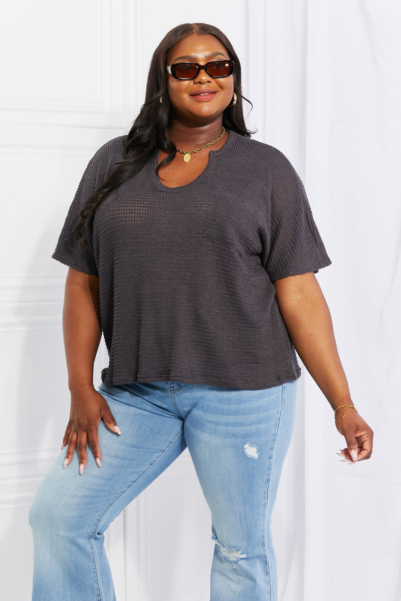 Zenana Full Size Spring It On Keyhole Jacquard Sweater in Gray