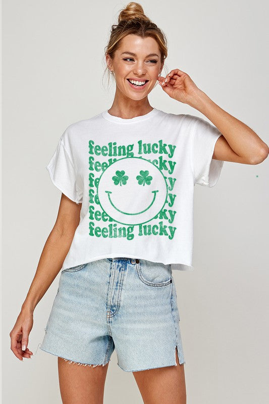 LUCKY SMILE FACE GRAPHIC CROP TOP