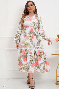 Plus Size Spliced Lace Surplice Balloon Sleeve Maxi Dress