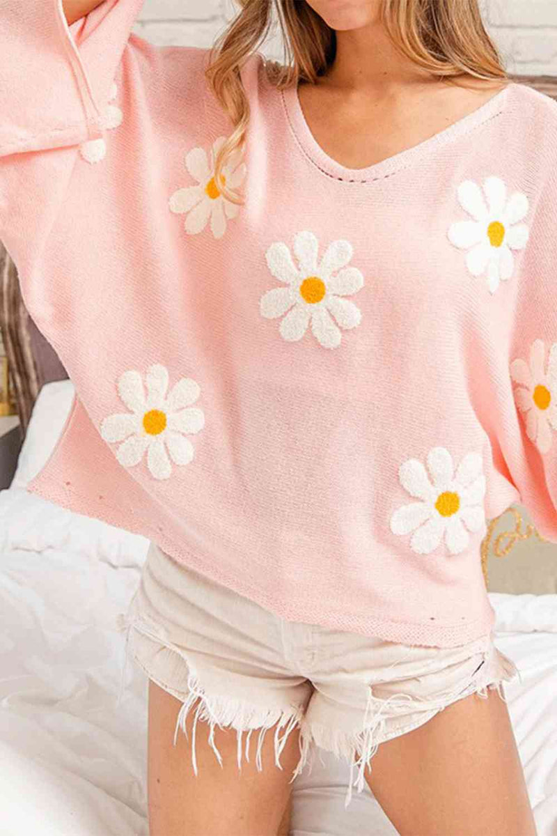 Flower Pattern Long Sleeve Sweater