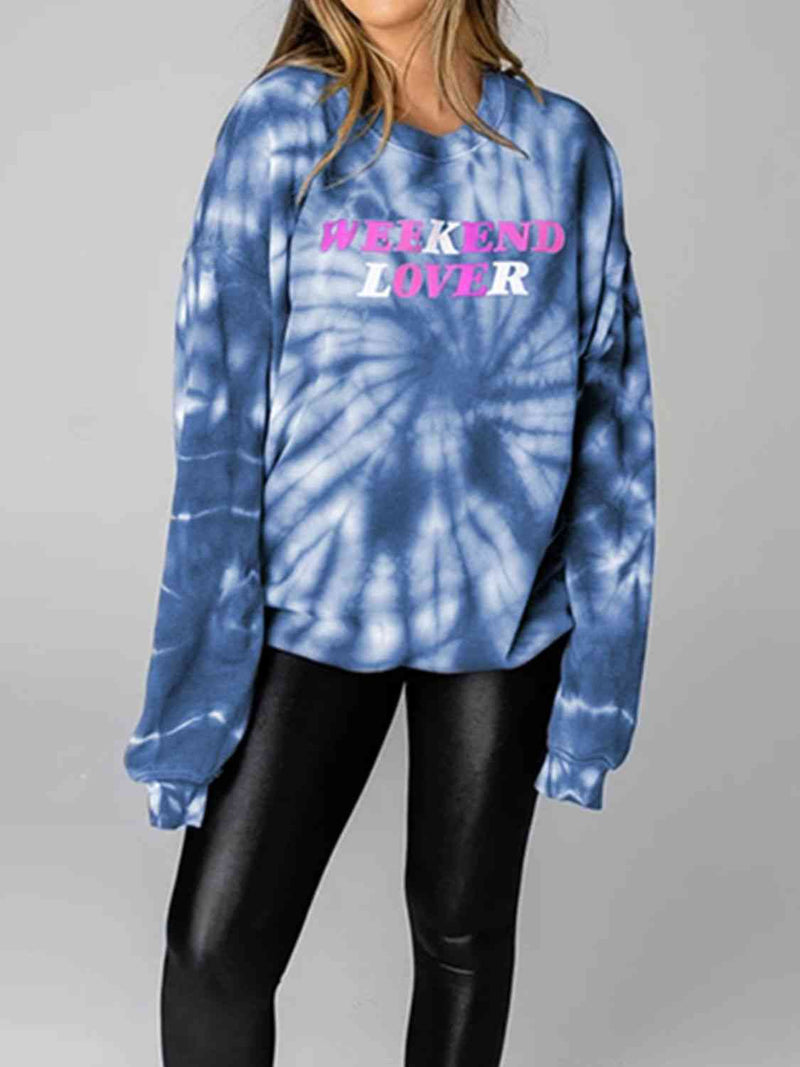 WEEKEND LOVER Graphic Tie-Dye Sweatshirt