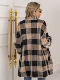 Plaid Collared Neck Longline Coat