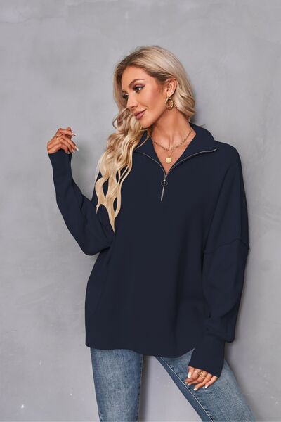 Quarter Zip Dropped Shoulder Sweater