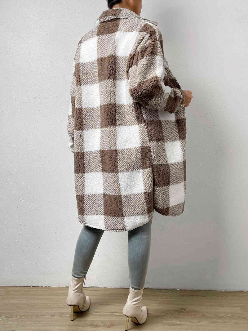 Plaid Collared Neck Button Down Coat