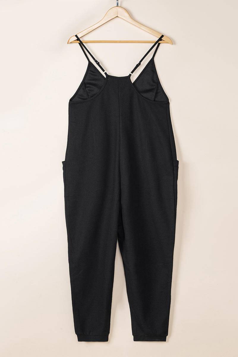 Textured Sleeveless V-Neck Pocketed Jumpsuit