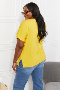 Yelete Full Size V-Neck Side Slit Tee