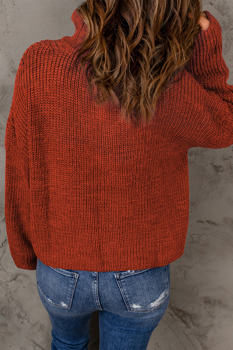 Half Zip Rib-Knit Dropped Shoulder Sweater