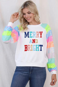 MERRY AND BRIGHT Sequin Long Sleeve Sweatshirt