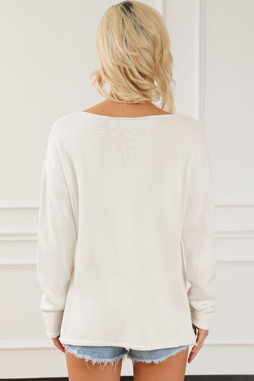 CHAMPAGNE PLEASE Long Sleeve Slit Sweater