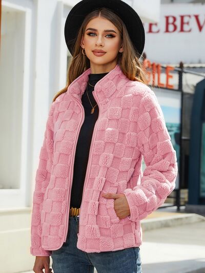 Fuzzy checkered clearance jacket