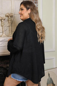 Plus Size Waffle Knit Button Up Collared Neck Shirt