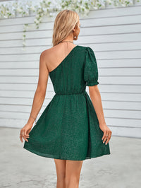 One-Shoulder Puff Sleeve A-Line Dress