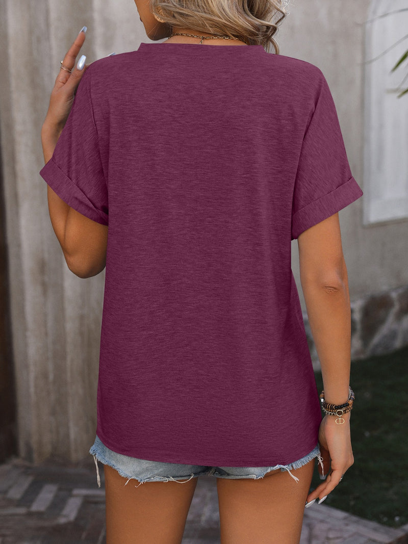 Notched Buttoned Short Sleeve T-Shirt