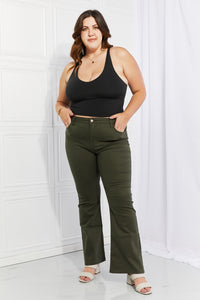 Zenana Clementine Full Size High-Rise Bootcut Pants in Dark Olive