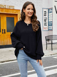 Round Neck Ribbed Trim Sweater