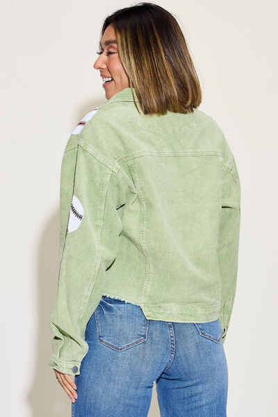 Ball Sequin Dropped Shoulder Raw Hem Jacket