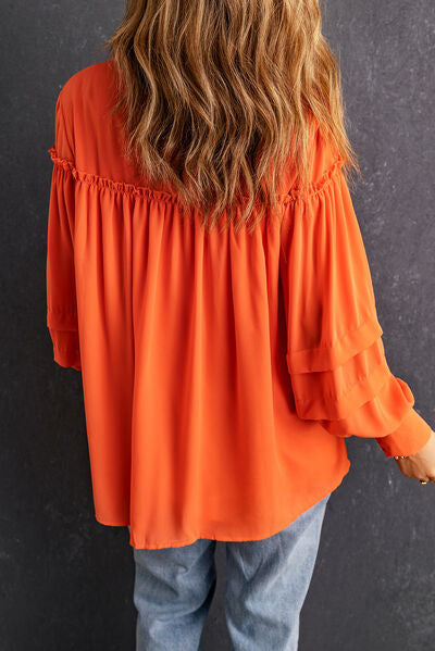 Frill Button Up Lantern Sleeve Blouse