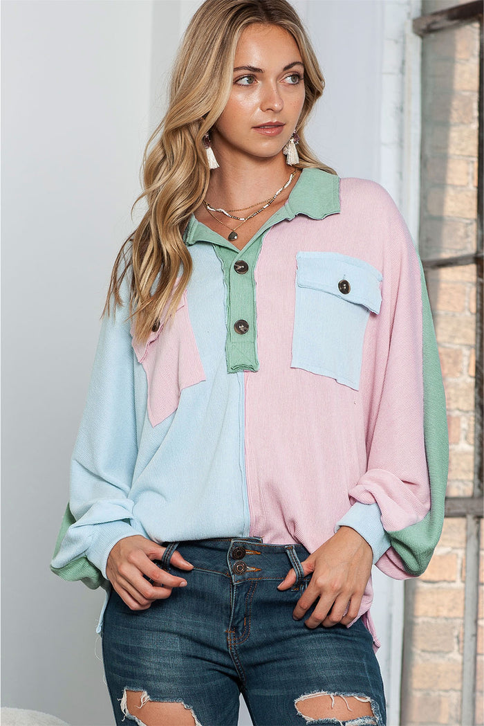 Multicolor Buttoned Long Sleeve Blouse
