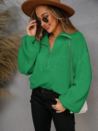 Half Zip Dropped Shoulder Sweater