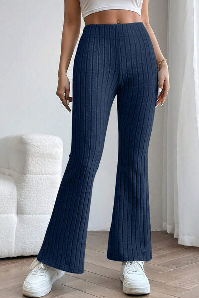 Basic Bae Full Size Ribbed High Waist Flare Pants – Blue
