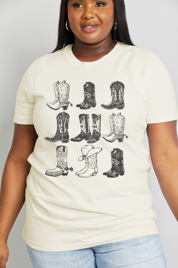 Simply Love Full Size Cowboy Boots Graphic Cotton Tee