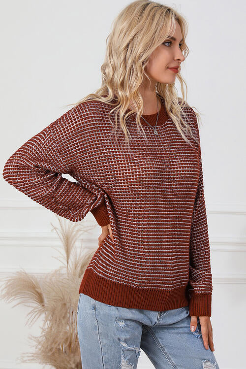 Contrast Round Neck Long Sleeve Sweater