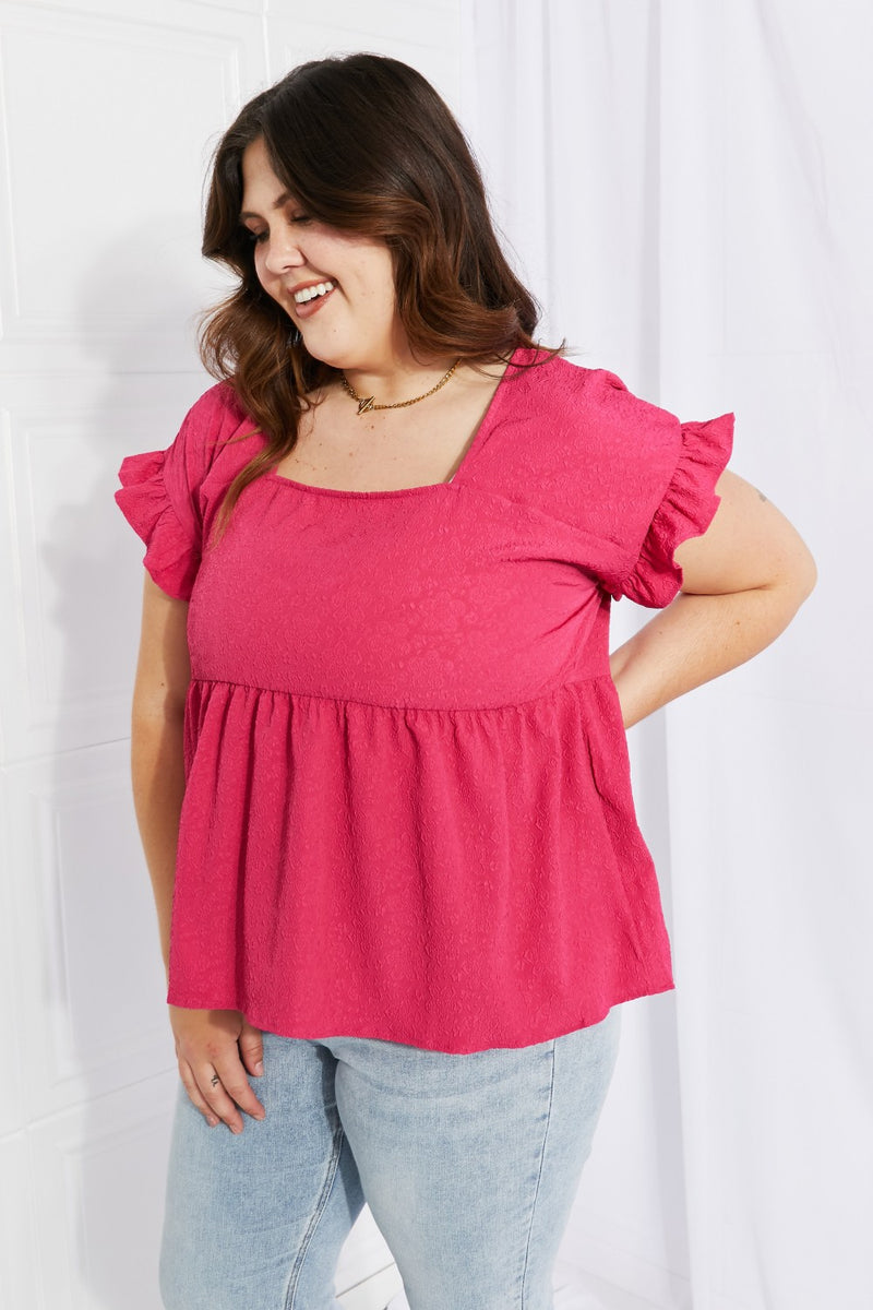 Petal Dew Peony Spritz Full Size Square Neck Blouse