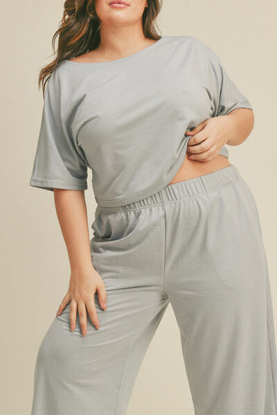 Kimberly C Full Size Short Sleeve Cropped Top and Wide Leg Pants Set