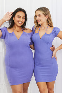 Capella Miss Independent Full Size Off-The Shoulder Rib Knit Mini Dress