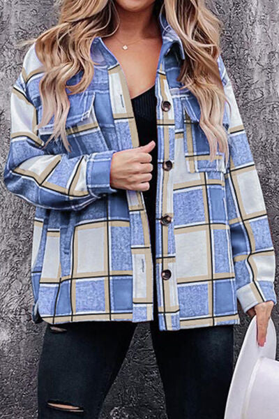 Plaid Pocketed Dropped Shoulder Coat