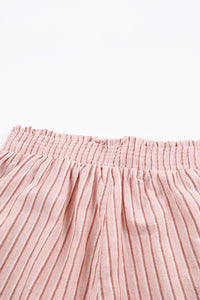 Striped Frayed Hem Paperbag Shorts