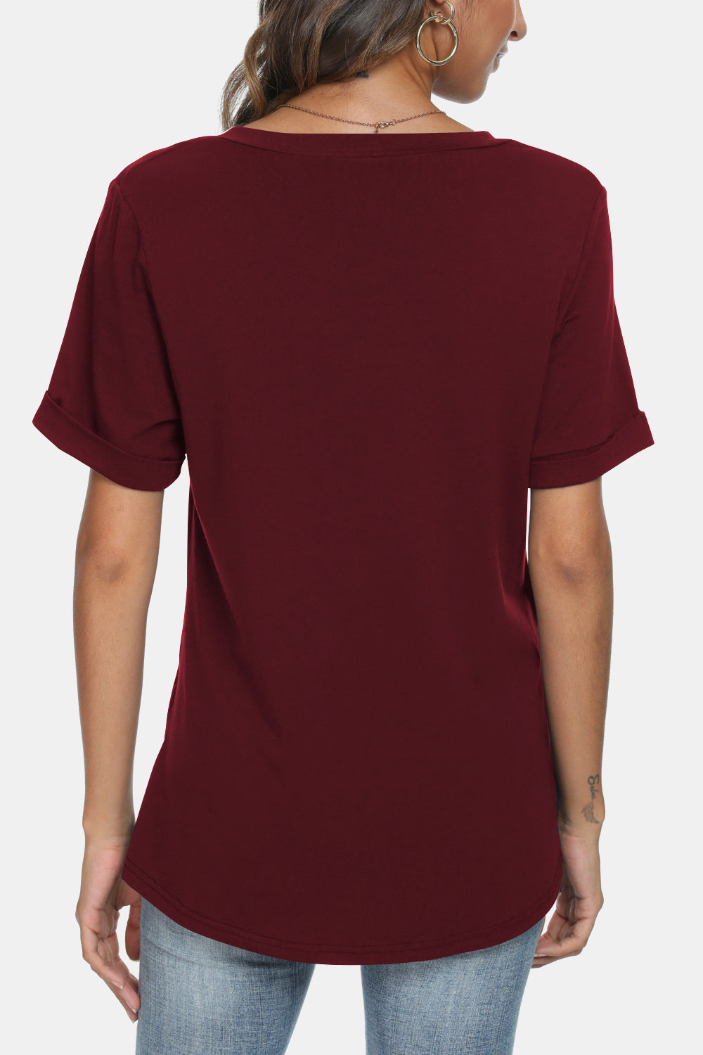 V-Neck Short Sleeve Slit T-Shirt