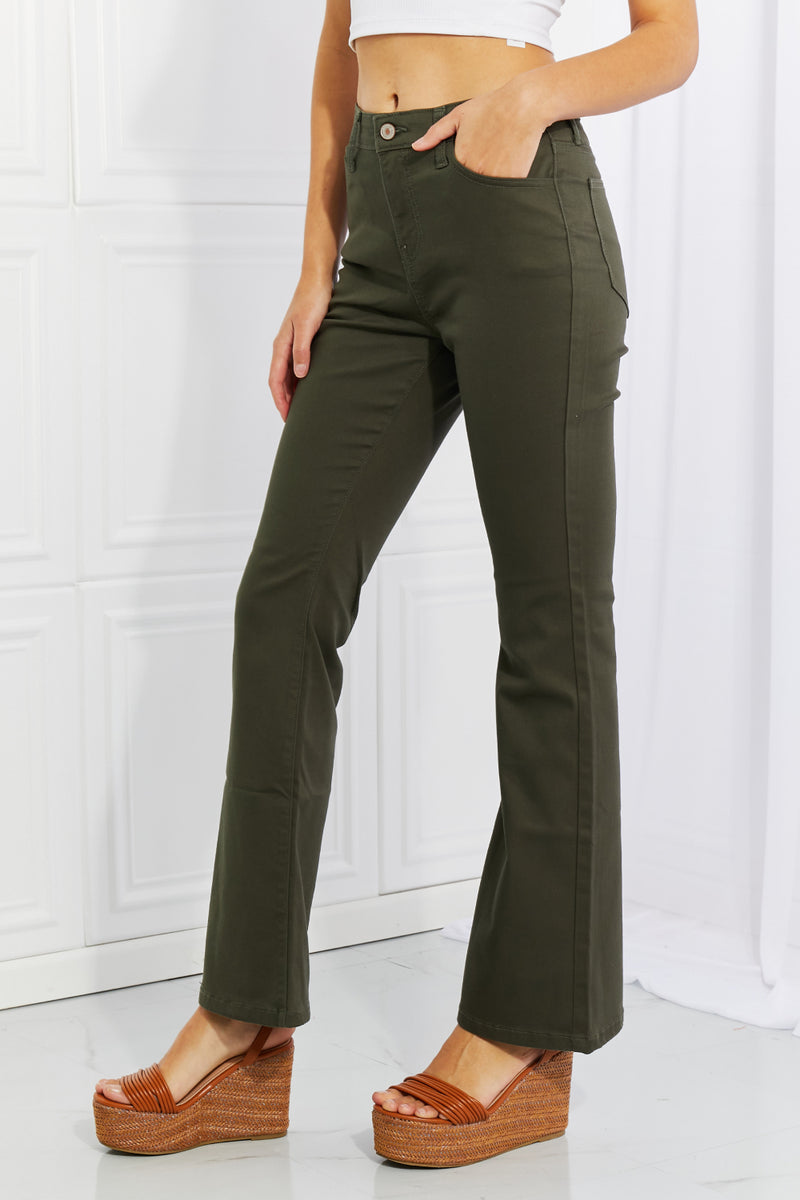 Zenana Clementine Full Size High-Rise Bootcut Pants in Dark Olive