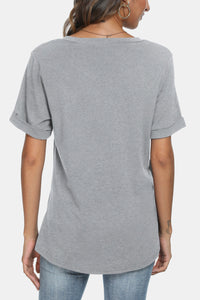 V-Neck Short Sleeve Slit T-Shirt