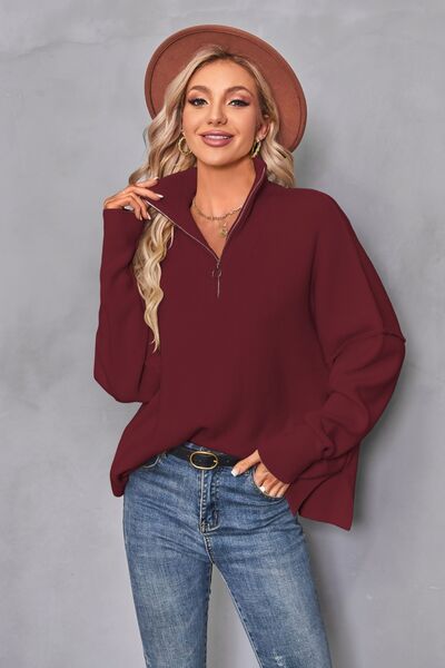 Quarter Zip Dropped Shoulder Sweater