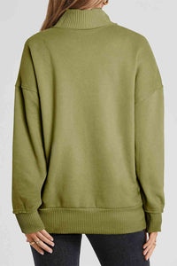 Half Sanp Drop Shoulder Long Sleeve Sweatshirt