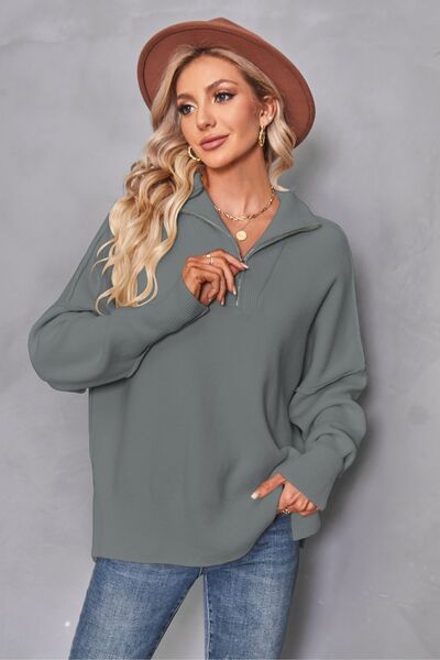 Quarter Zip Dropped Shoulder Sweater