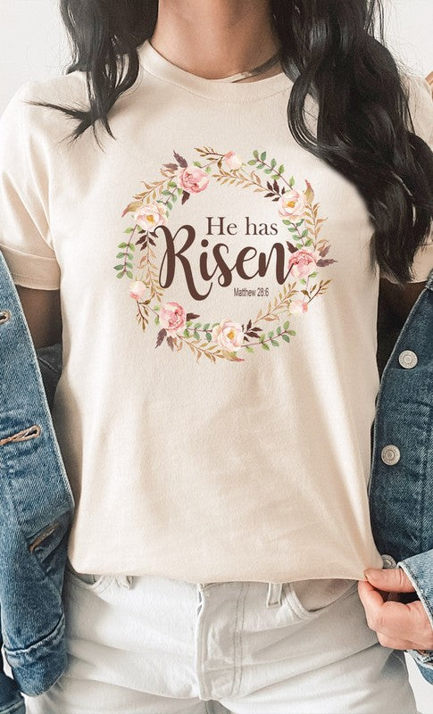 Floral He Has Risen Easter Graphic Tee