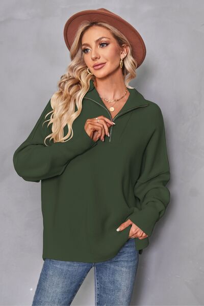 Quarter Zip Dropped Shoulder Sweater