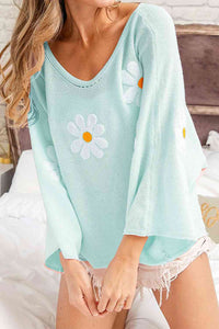 Flower Pattern Long Sleeve Sweater