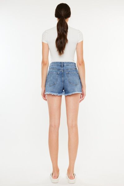 Kancan Distressed Raw Hem High Waist Denim Shorts