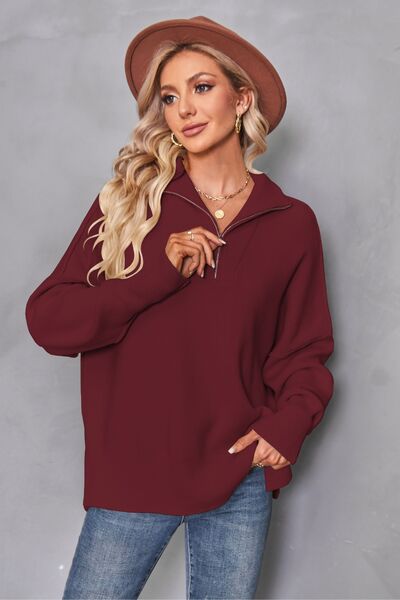 Quarter Zip Dropped Shoulder Sweater