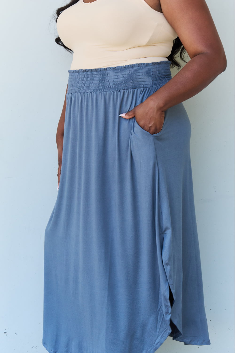 Dusty blue outlet maxi skirt