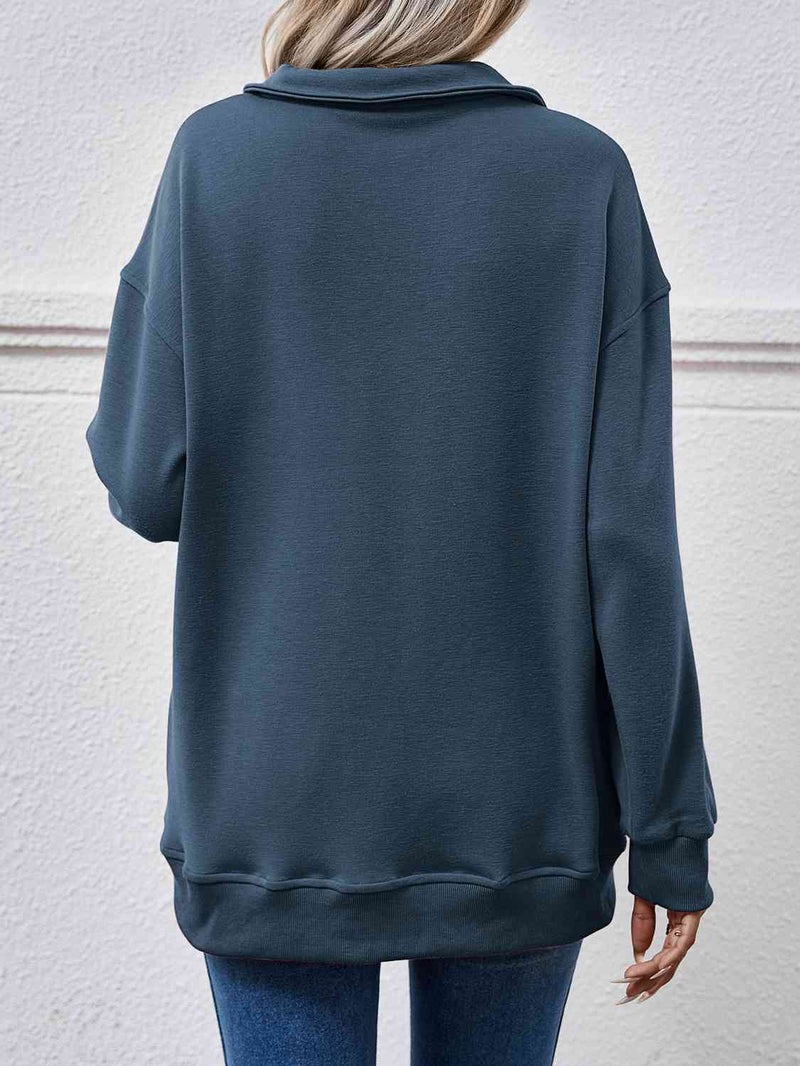 Collared Neck Dropped Shoulder Sweatshirt