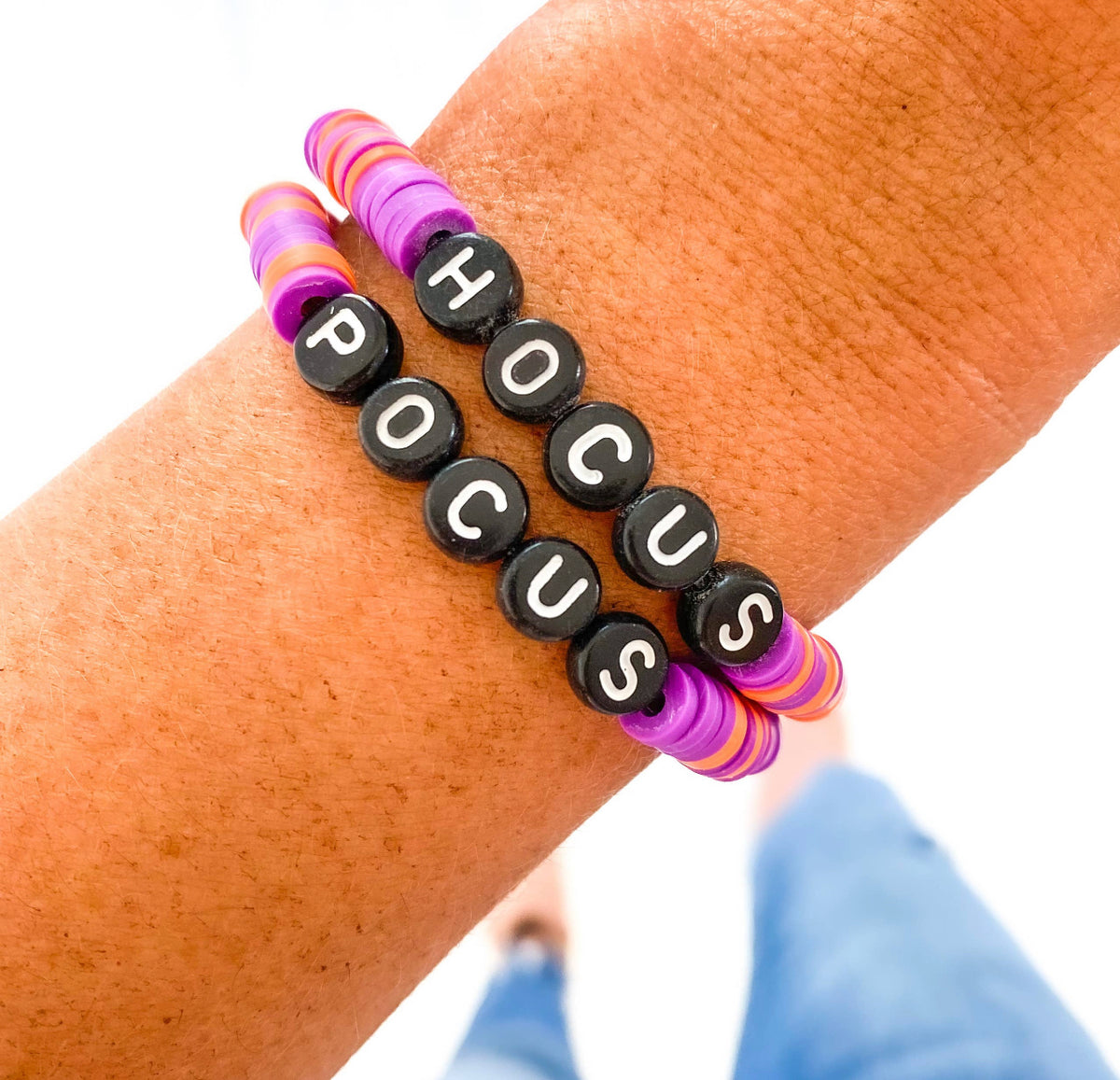 Halloween Stack (2 Bracelets total) in White or Black Bead Lettering