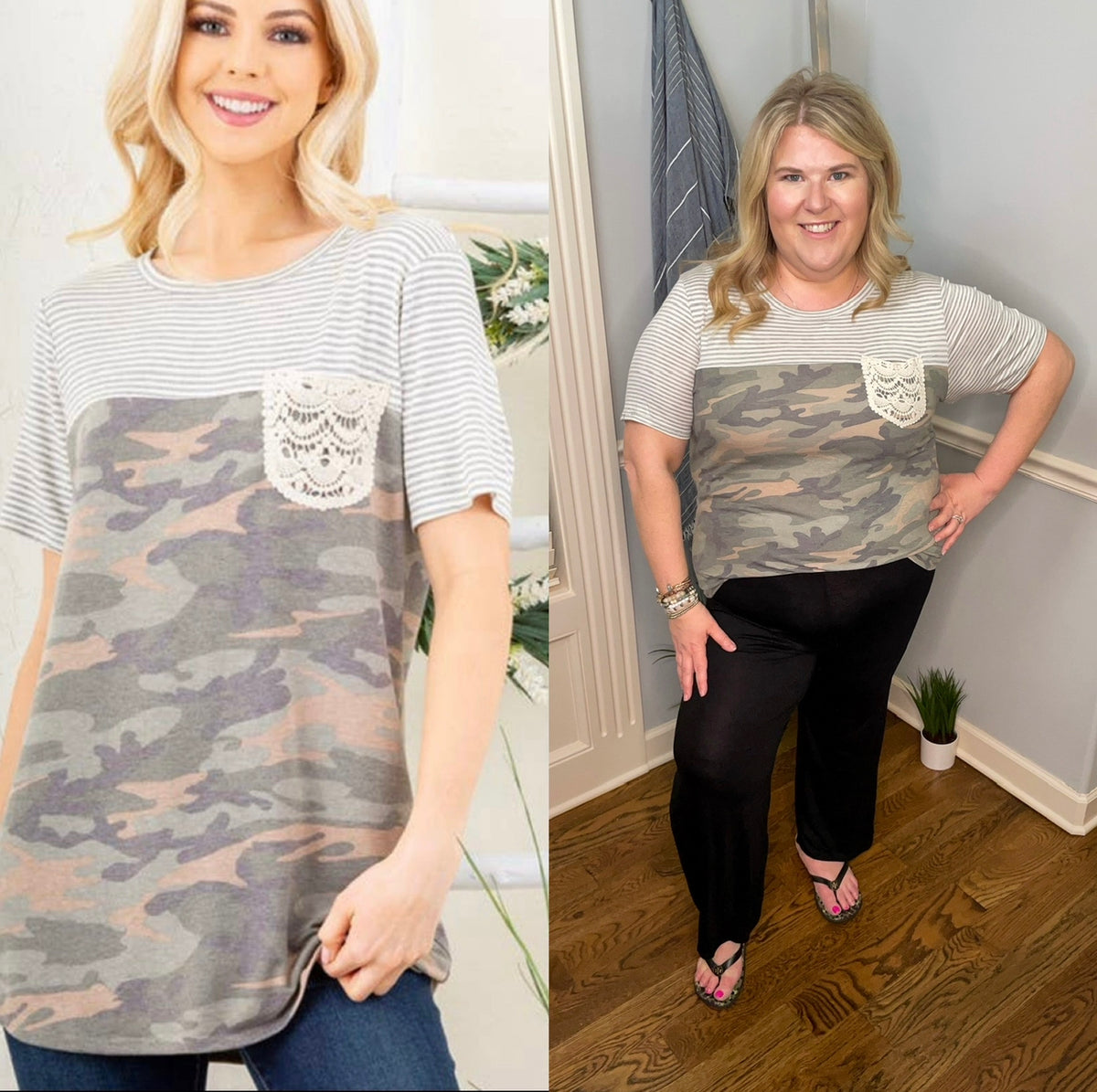 CAMO LONG T-SHIRT WITH LACE POCKET