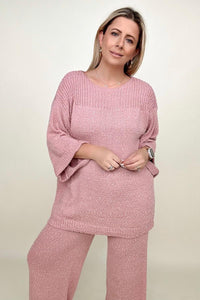 Umgee Wide Sleeve Knit Sweater With Side Slits