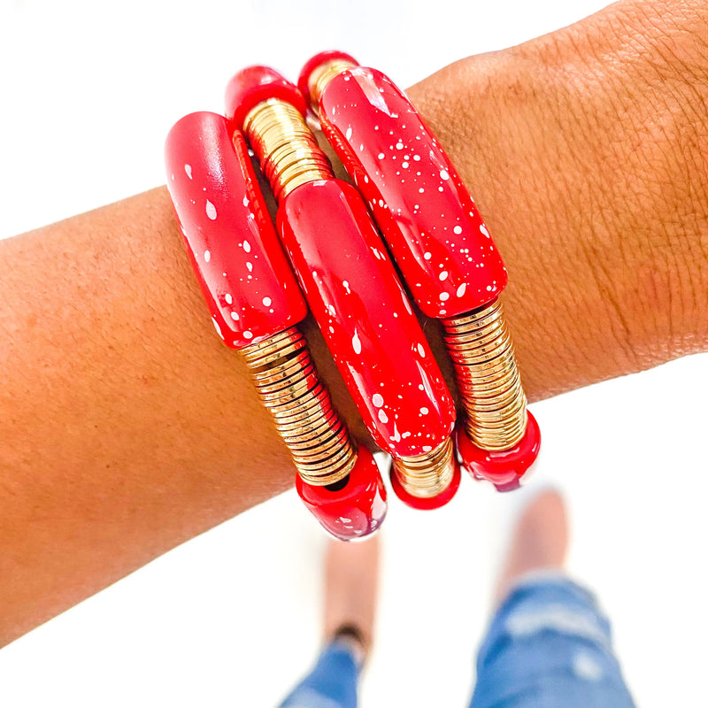 Acrylic Bamboo Bracelets in Multiple Colors (Gold and Red)